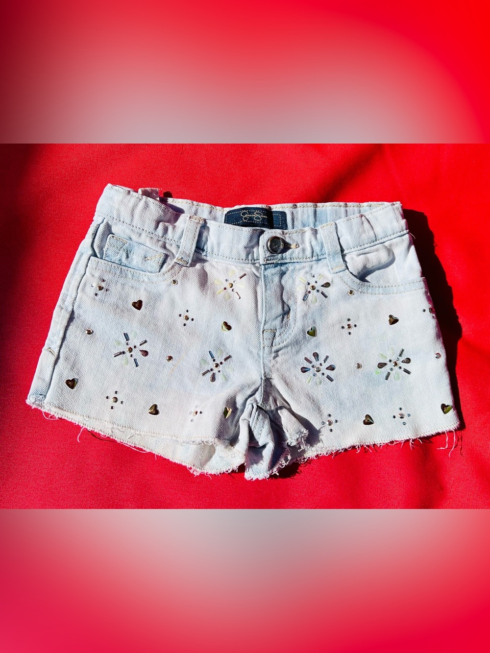 Jessica Simpson Girls' Light Wash Embellished Denim Shorts